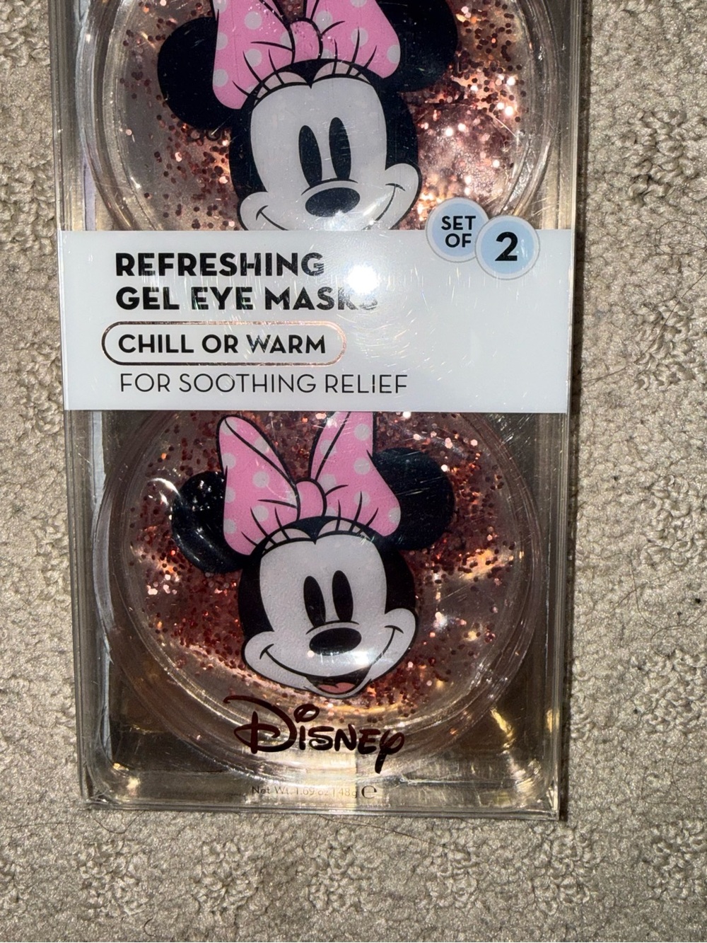 Disney Minnie Mouse Pink Glitter Gel Eye Mask Set, Pack of 2